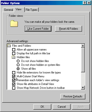 Restore Windows 95 like cascading menus to the Start Menu